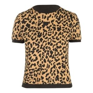 DKNY Jeans Black & Tan Knit Top leopard print